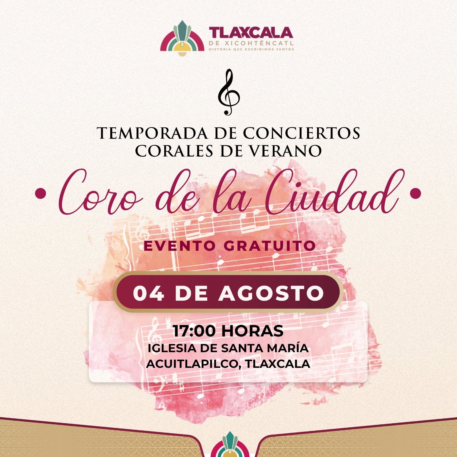Invita el Ayuntamiento de Tlaxcala al segundo concierto de verano del Coro de la Ciudad este martes 4 de agosto